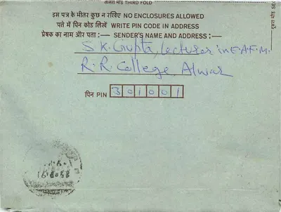 Jaipur (Raj) — Carta postal interna indiana — editor: India Post — Verso