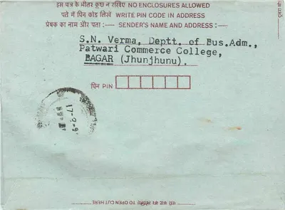 Carta postal interior indiana — Jaipur — editor não visível — Verso