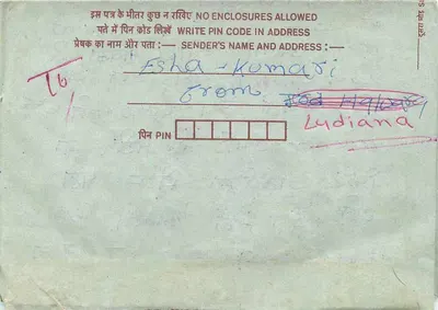 Ludhiana — Carta postal interna indiana — editor não visível — Verso