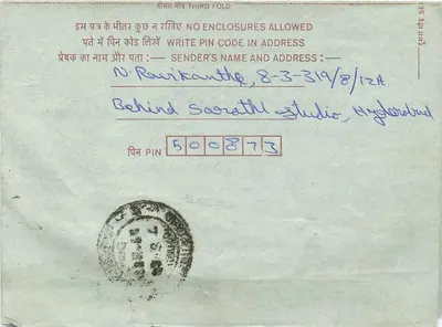 Cartolina interna — Srinagar (Jammu e Cachemira) a Jaipur — editore non visibile — Verso