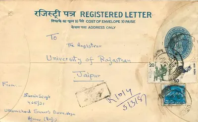 Jaipur — Lettera registrata — Posta indiana — Verso