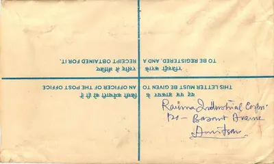 Lettera registrata — India — 1952 — timbro da 100 paise con timbro da 15 paise e timbro 'Postage Due' — destinatario: Assistant Collector of Customs, Foreign Post, Zafar Mang, New Delhi — Verso