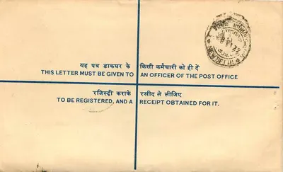 Sobre registrado — Delhi, India — editor: Correos de la India — Reverso