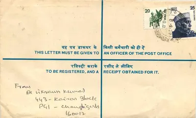 Envelope registrado — Chandigarh — Índia — Verso