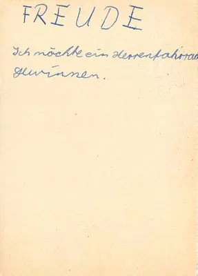 Freude — Sch möchte ein Herrentafahrrad gewinnen — Mario Walther, Freital (DDR) à Vital, Poßmoorweg 5, Hamburg (BRD) — Verso