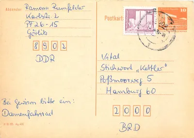 Carta postal da RDA — Ramona Rumpfelder para Vital Stichwort "Kettles" — editor III 18 185