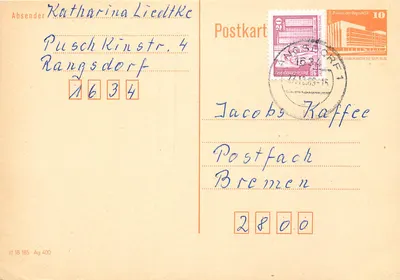 Carta postal com texto manuscrito — 'Stichwort: Einladung' — editor Ag 400