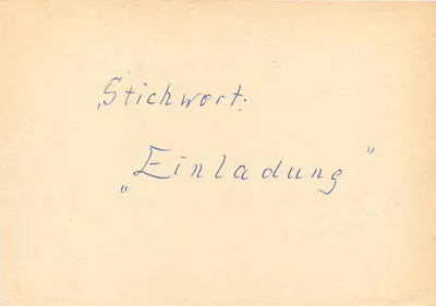 Carta postal com texto manuscrito — 'Stichwort: Einladung' — editor Ag 400 — Verso