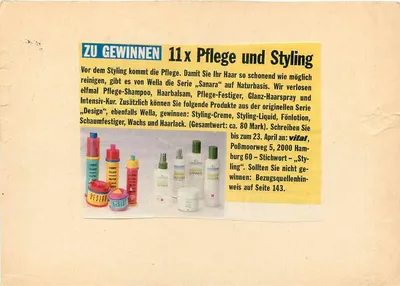 Publicidade Wella — Styling e Pflege — editor vital, 1980 — Verso