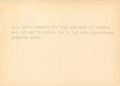 Carte postale de vœux pour les 76 ans — Frau Gertrud Genth, Köthen - DDR, vers 1990 — Verso