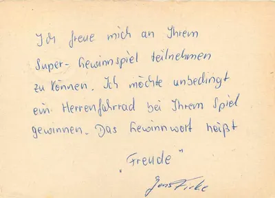 Super-Gewinnspiel — Gens Firke para Vital Kettler — Carta postal de Meissen — Verso