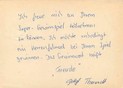 Super-Gewinnspiel — Dettelbach — Carta postal do editor 'Postkarte' — Verso
