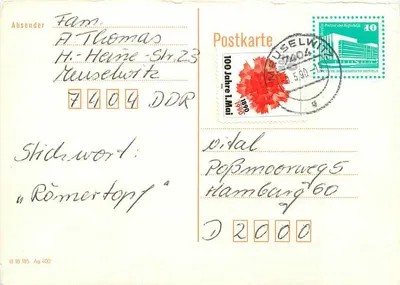 Römerhof — 100 anos de 1º de maio 1960 — Deutsche Post der DDR