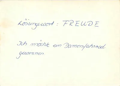 Jogo de palavras - FREUDE — Gesine Rieck, Wittenerberg (DDR) — editor III 18 185 Ag 400 — Verso