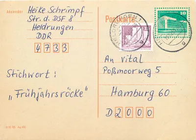 Röcke — sorteio — Heide Drungenen (DDR) — carta postal