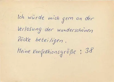 Röcke — sorteio — Heide Drungenen (DDR) — carta postal — Verso