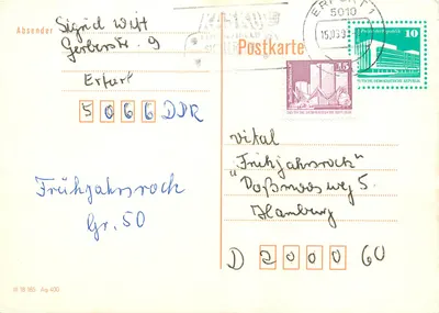 Erkert — Frühjahrsrock — Carta postal editada pela República Democrática Alemã