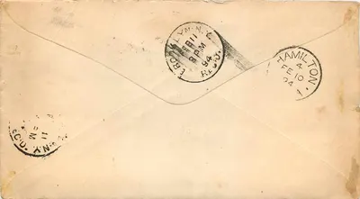 Brooklyn, NY — carta para Hamilton, NY — selos de 3 e 1 centavo — Verso