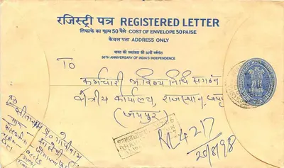 Tarjeta postal registrada — 50° aniversario de la independencia de la India — editor India Post — Reverso