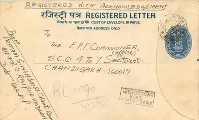 Carta recomendada — Índia — 1950s — Poste de Chittorgarh
