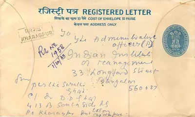 Kharagpur — Letra recomendada — Poste indiana — Verso