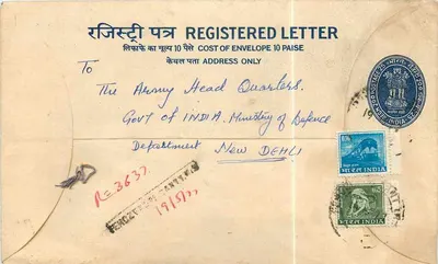 Carta registrada — Índia — 1919 — destinada às HQ do Exército