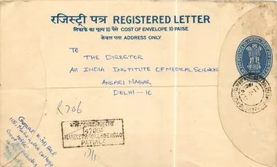 Envelope registrado — Delhi — Correios indianos