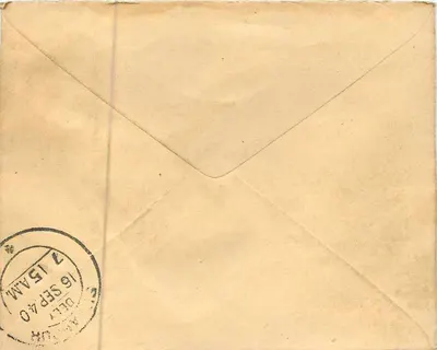 List z Delhi — Indie — znaczek brytyjskich Indii 1940 — Rewers