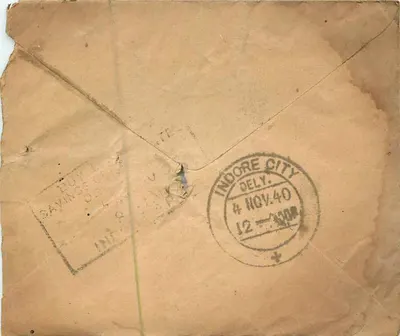 Indore — List do Bombay — Poczta indyjska — Rewers