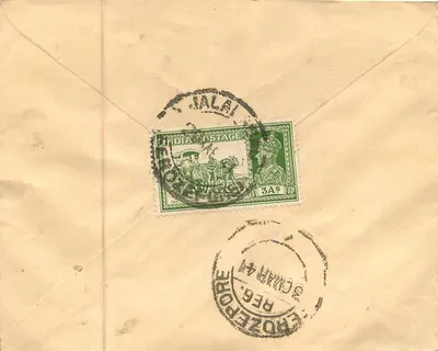 Jalalabad — List polecony do Ferozepore — India Postage — Rewers