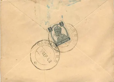 Gangapur - Chhajjulale - Motilal - India — zegel van 3 rupie en stempel Gangapur R.C. 9 SEP 42 — Achterkant
