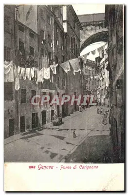 Gênova - Ponte di Carignano — vista de rua com roupas para secar — editor C. Bassani, Milão