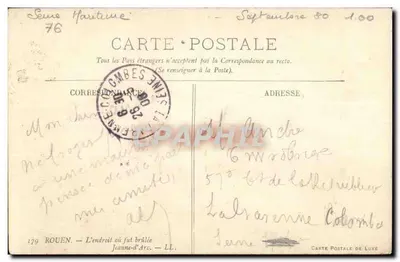 Plaats van Jeanne Darn — Saint-Côme-d'Olt — onbekende uitgever — Achterkant