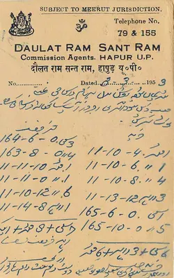 Karta pocztowa z Indii — Daulat Ram Sant Ram, Hapur — 9 p. — datowana 1953 — Rewers