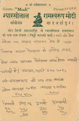 Gyarasoolal - Modi - Gauri Ganga - Beawar (Rajasthan) — wydawca nieznany, numer seryjny nieczytelny — Rewers