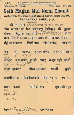 Seth Magan Mal Nemi Chand — Exporters, Importers, Bankers & Commission Agents — Belanganj, Agra, U.P. — India — Back