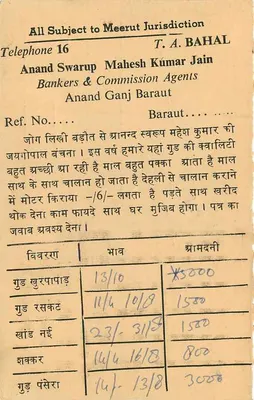 Anand Ganj, Baraut — kartka pocztowa handlowa — S.S.R. (Meerut) — Rewers