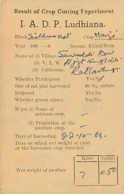 Risultato di un esperimento agricolo — Ludhiana — India Service, 6 anna — Verso