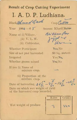 Experimentação agrícola em Ludhiana — Instituto de Pesquisa Agrícola, Delhi — Verso