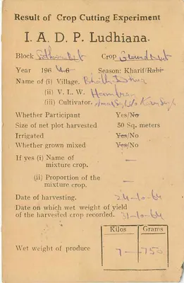 Agrarisch experiment in Ludhiana — Instituut voor Statistische Onderzoek, Delhi — 1964 — Achterkant