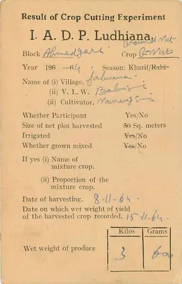 Resultaat van een landbouwproef — Ludhiana — Landbouwonderzoeksinstituut, Delhi — Achterkant