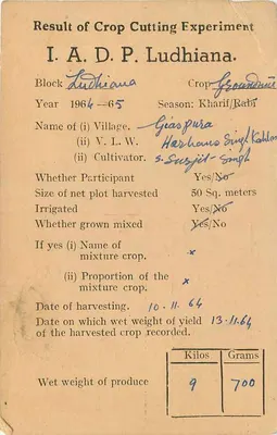 Result of crop harvest experiment — Ludhiana — Agricultural Research Institute, Delhi — Back