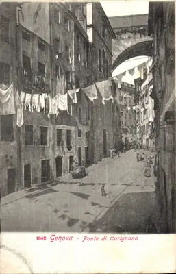 Gênova - Ponte di Carignano — vista de rua com roupas para secar — Cartolina Postale Italiana n°21