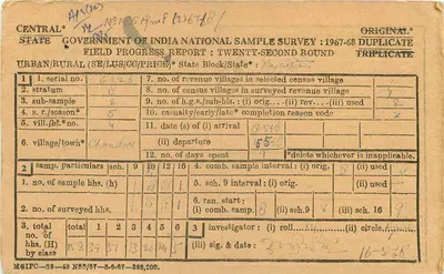 Veldrapport van het National Sample Survey — Rajasthan — 1967-68 — uitgever: Government of India — Achterkant