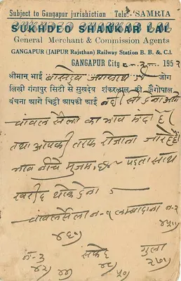 Gangapur — Station van de Compagnie van de Spoorwegen van Rajasthan — uitgever onbekend, serie-nummer niet zichtbaar — Achterkant