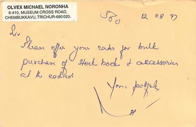 Tarjeta postal india — Yithal Ldemp Co, G.P.O. Taipur — editor no visible — Reverso