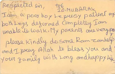 Chorzy na lepra w Chengalpattu — list do M. Naseem Khaleel w Allahabad — znak i pieczęć z Indii — Rewers