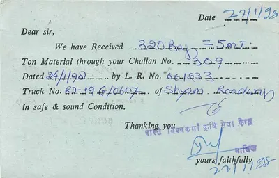 Carta postal de empresa — Rajasthan Insecticides & Northern Minerals Limited — Raisen (M.P.), Índia — Verso