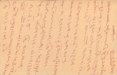 Carta postal de resposta indiana — selo tigre 5 annas — escrita à mão em marathi — Verso