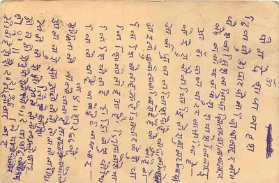 Carta postal indiana — texto em escrita devanagari — carimbo de tigre 15 p. — Verso